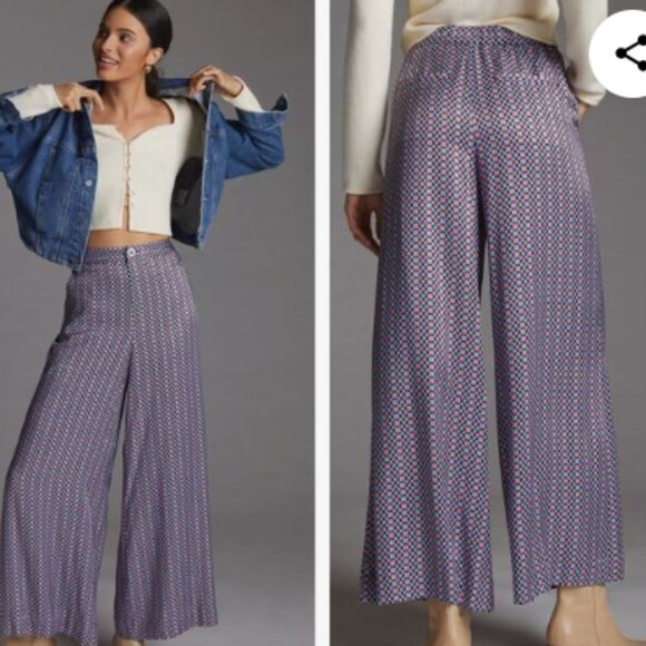Anthropologie Pants - Maeve By Anthropologie Wide Leg Pants, Blue and Pink Retro - Size 8